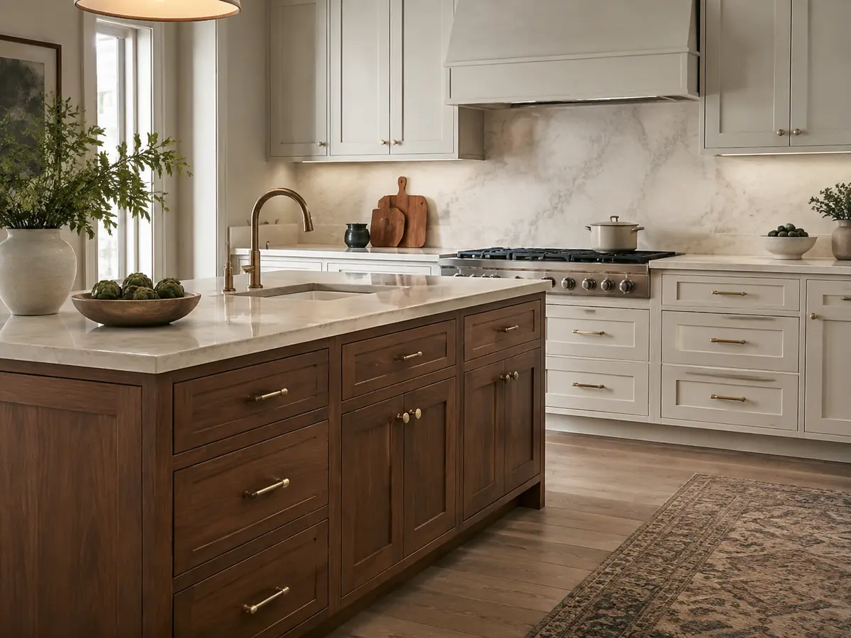 Kitchen island and lower base cabinets