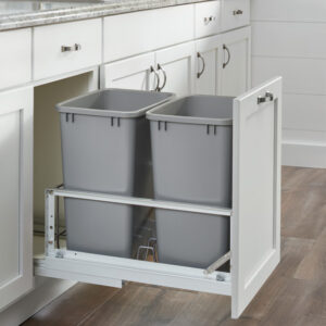 Double 27-Quart Brushed Aluminum Waste Pullout