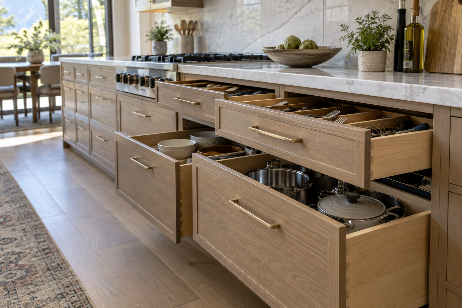 Installed kitchen drawer base cabinets